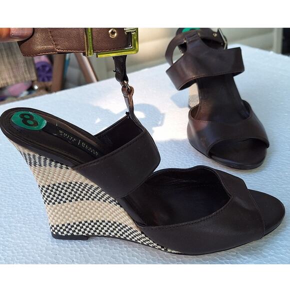 WHITE HOUSE BLACK MARKET Alianna Buckle Wedge Ankle Strap Heeled Sandals Brown 8 - Picture 6 of 10